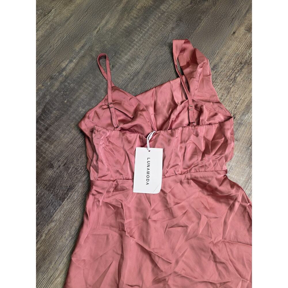 LUNAMODA Womens Dress Small Baked Rose Pink Satin Cowl Neck Midi NWT - Picture 3 of 10